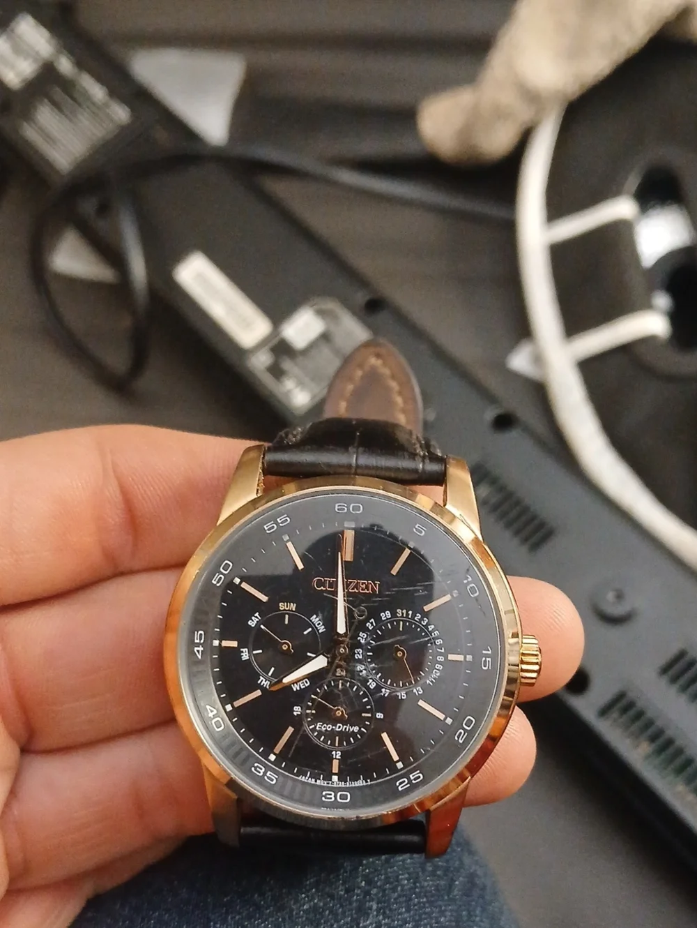 Citizen Men’s Eco-Drive Chronograph Watch - Black Dial, Brown Leather